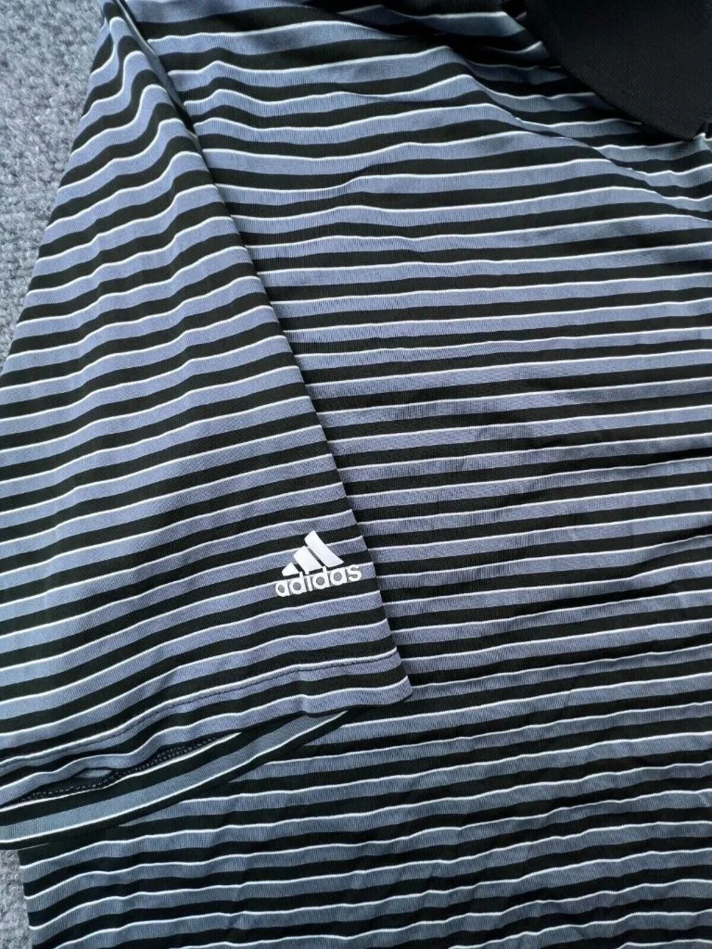 Adidas Men's Polo Shirt XL White Gray Black Striped Short Sleeve Polyester